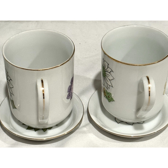 Vintage Creative Japan Porcelain Mugs & Saucers Set of 4 – Floral Mix, Gold Rim, - Picture 10 of 10